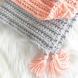 Crochet Boho Baby Girl Blanket in Pink and Grey