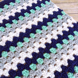 Nautical Crochet Baby Boy Blanket in Navy, Mint, Grey and White