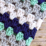 Nautical Crochet Baby Boy Blanket in Navy, Mint, Grey and White