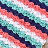 Chunky Stripes Crochet Baby Girl Blanket in Coral, Navy, Mint and White