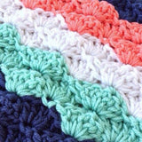 Chunky Stripes Crochet Baby Girl Blanket in Coral, Navy, Mint and White