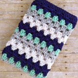 Nautical Crochet Baby Boy Blanket in Navy, Mint, Grey and White