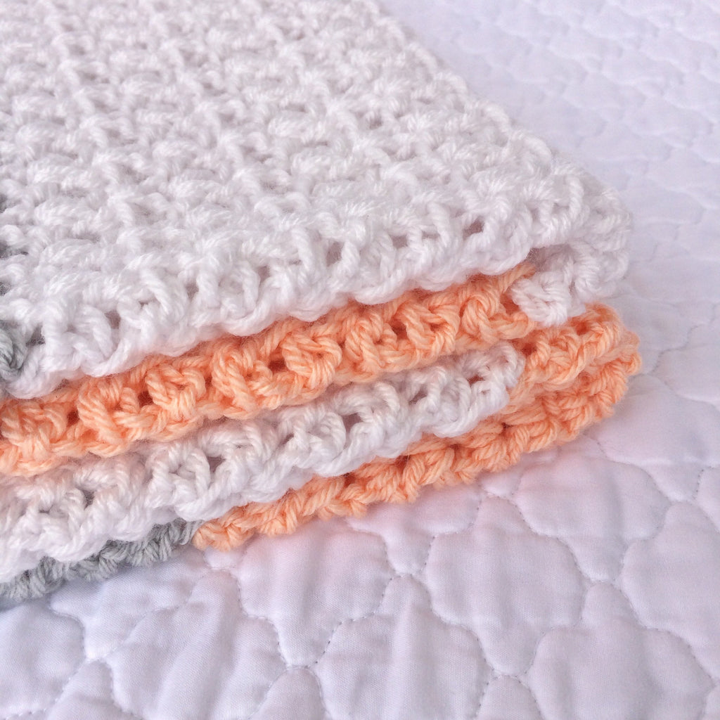 Handmade Baby Gift Peach and Grey Crochet Baby Girl Blanket
