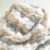 Crochet Handmade Baby Girl Blanket -Grey, White, Linen -Design by AW