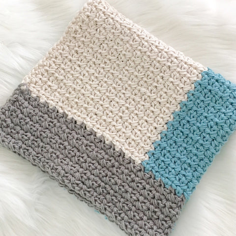 Modern Crochet Baby Blanket for Boys | Ocean Blue, Grey and Cream | Baby Gift