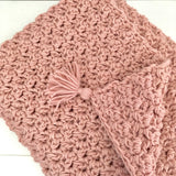 Chunky Blush Pink Baby Girl Blanket with Tassels