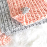 Crochet Boho Baby Girl Blanket in Pink and Grey
