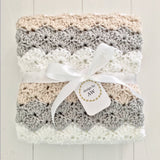 Crochet Handmade Baby Girl Blanket -Grey, White, Linen -Design by AW