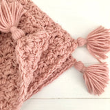 Chunky Blush Pink Baby Girl Blanket with Tassels