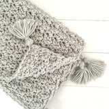 Chunky Grey Neutral Baby Blanket with Tassels