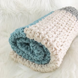 Modern Crochet Baby Blanket for Boys | Ocean Blue, Grey and Cream | Baby Gift