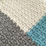 Modern Crochet Baby Blanket for Boys | Ocean Blue, Grey and Cream | Baby Gift