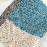 Modern Crochet Baby Blanket for Boys | Ocean Blue, Grey and Cream | Baby Gift