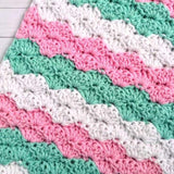 Baby Girl Crochet Blanket in Pink, Mint, and White Chunky Stripes