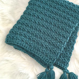 Chunky Teal Crochet Baby Boy Blanket with Tassels