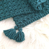 Chunky Teal Crochet Baby Blanket with Tassels