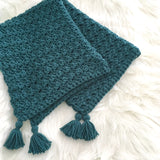 Chunky Teal Crochet Baby Blanket with Tassels
