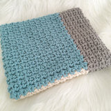 Modern Crochet Baby Blanket for Boys | Ocean Blue, Grey and Cream | Baby Gift