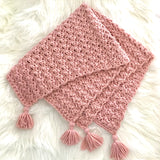 Chunky Blush Pink Baby Girl Blanket with Tassels